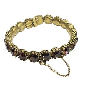 Vintage JEANNE Signed Bracelet Hinged ClamperTopaz Rhinestones Bracelet  60s